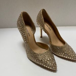 Gianni Bini Zebbi Gold Metallic Heels Rhinestone